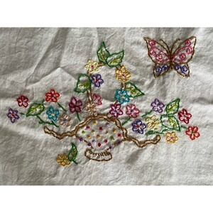 Hand-stiched Needlepoint Pillow Cover 16x16 White Floral Butterfly Detail Zip